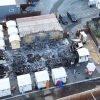 Overhead view of a tiny house village destroyed by fire
