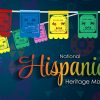 Hispanic Heritage Month. National Hispanic Heritage Month text, Papel Picado pattern, Spanish pattern.