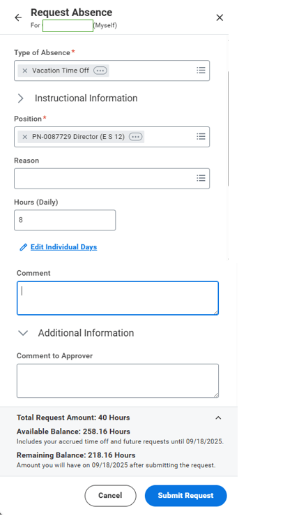 request absence details