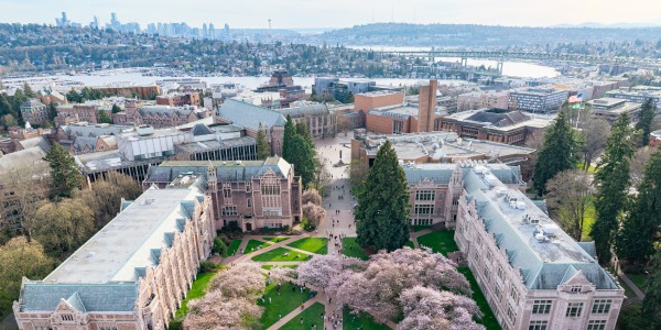 UW quad and Seattle aerial